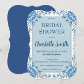 Save The Date Simple Blue Chinoiserie fleurs douche de mariage (Devant / Derrière)