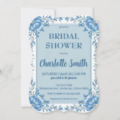 Save The Date Simple Blue Chinoiserie fleurs douche de mariage (Devant)