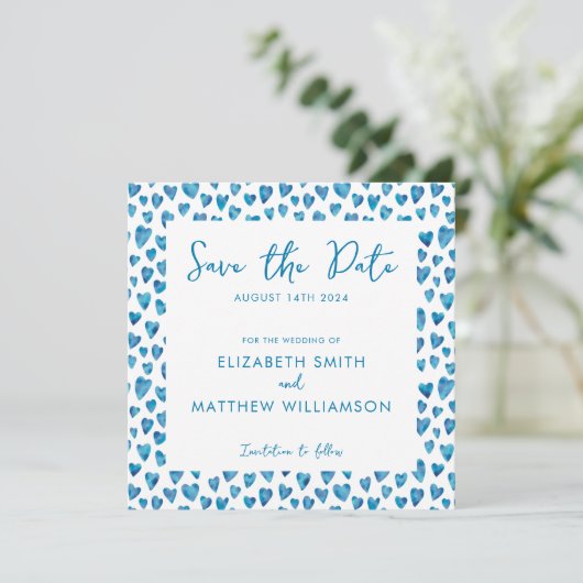 Save The Date Simple Blue Enregistrer la Date de Mariage (Debout devant)