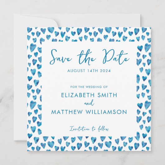 Save The Date Simple Blue Enregistrer la Date de Mariage (Devant)