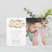 Save The Date Simple Blush rose Floral Photo Mariage élégant (Debout devant)