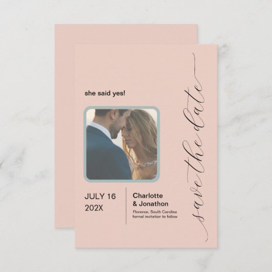 Save The Date Simple Blush | Sage Modern Enregistrer la date (Devant / Derrière)