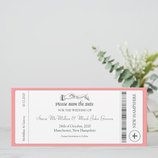 Save The Date Simple Boarding Pass Enregistrer la date Invitatio (Debout devant)