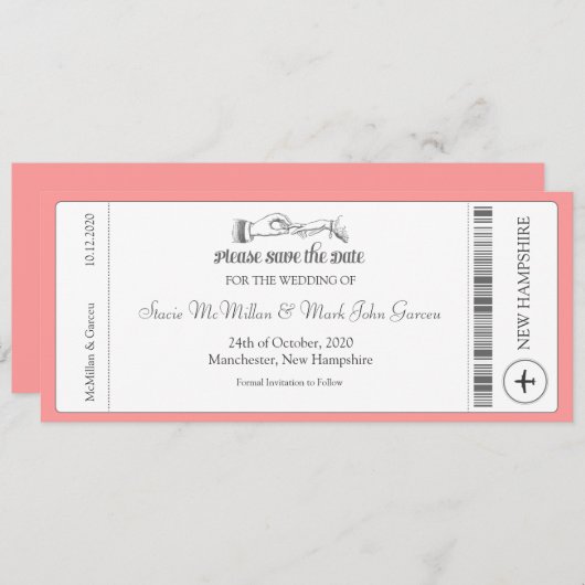Save The Date Simple Boarding Pass Enregistrer la date Invitatio (Devant / Derrière)