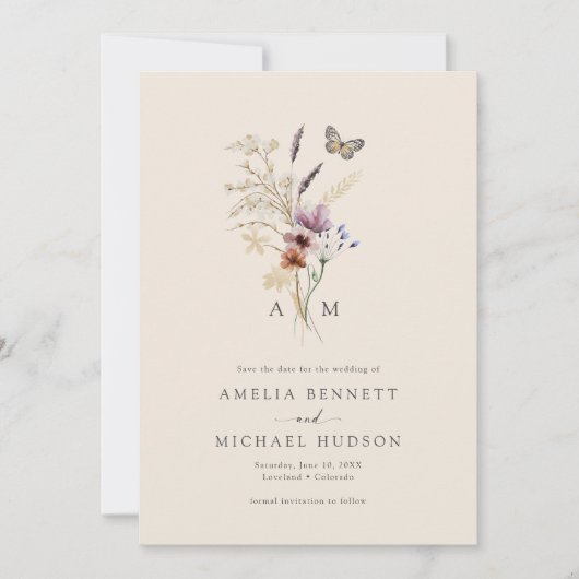 Save The Date Simple Boho Monogrammé (Devant)