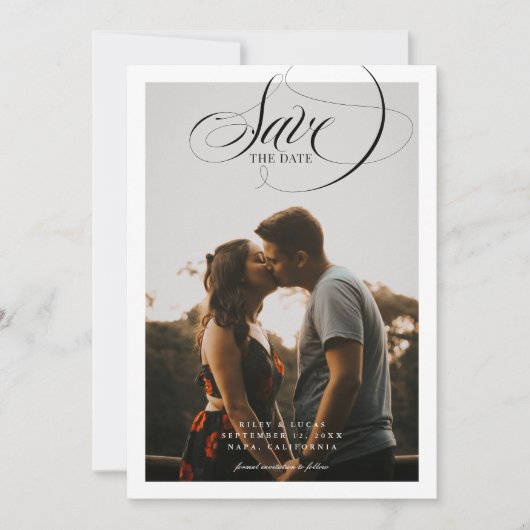 Save The Date Simple Border Elegant Script Two Photo (Devant)