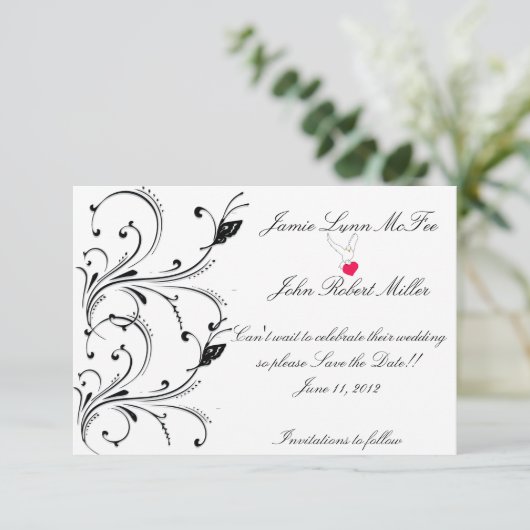 Save The Date Simple Bouton noir blanc Scroll Enregistrer la dat (Debout devant)