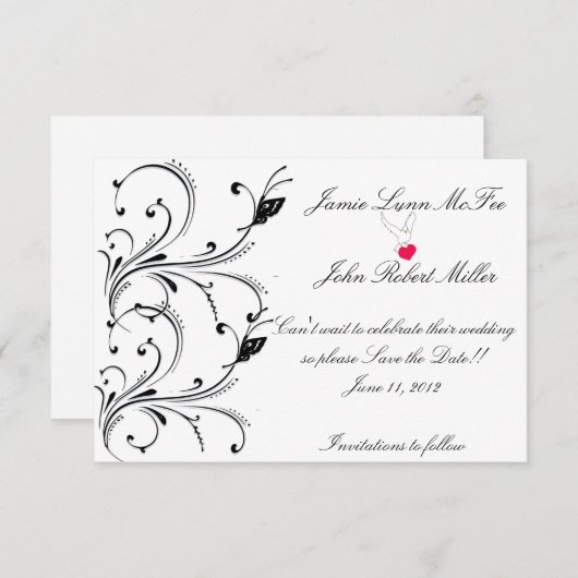 Save The Date Simple Bouton noir blanc Scroll Enregistrer la dat (Devant / Derrière)
