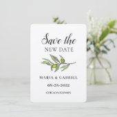 Save The Date Simple Branche d'Olive. Changement de Mariage rust (Debout devant)