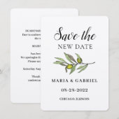 Save The Date Simple Branche d'Olive. Changement de Mariage rust (Devant / Derrière)