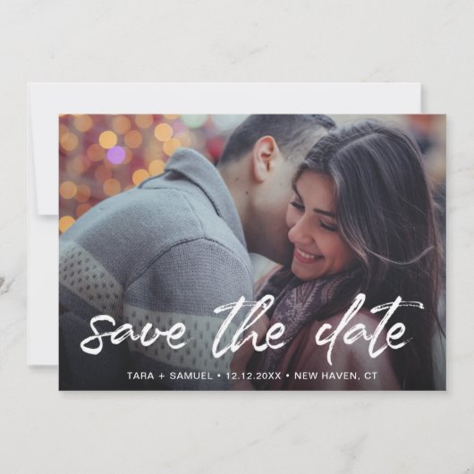 Save The Date Simple Brush Script Photo Mariage moderne (Devant)