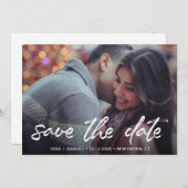 Save The Date Simple Brush Script Photo Mariage moderne (Devant / Derrière)