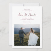 Save The Date Simple Burgundy Script Mariage photo (Devant)