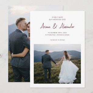 Save The Date Simple Burgundy Script Mariage photo