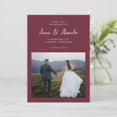 Save The Date Simple Burgundy Script Mariage photo (Debout devant)