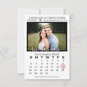 Save The Date Simple Calendrier de mariage élégant & Photo