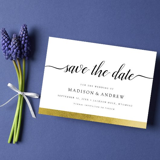 Save The Date Simple Calligraphie Moderne Dorée Enregistrer la D