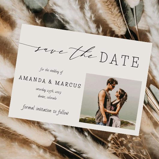 Save The Date Simple Calligraphie Moderne Photo Mariage