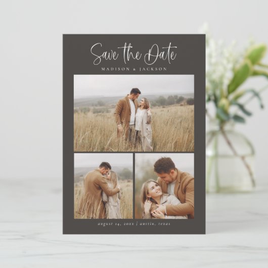 Save The Date Simple Calligraphie Script Moderne Quatre Photo (Debout devant)