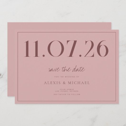 Save The Date Simple Chic Mariage Non Photo Enregistrer La Date (Devant / Derrière)