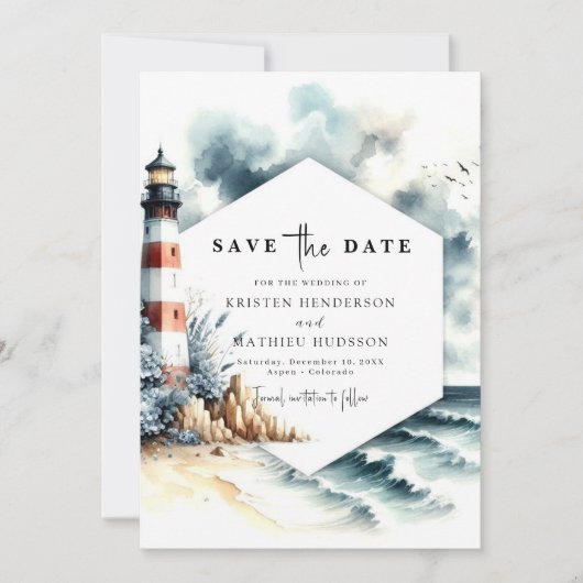 Save The Date Simple Chic Minimalisme Mariage phare (Devant)
