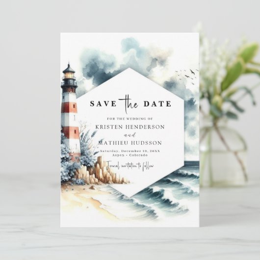 Save The Date Simple Chic Minimalisme Mariage phare (Debout devant)