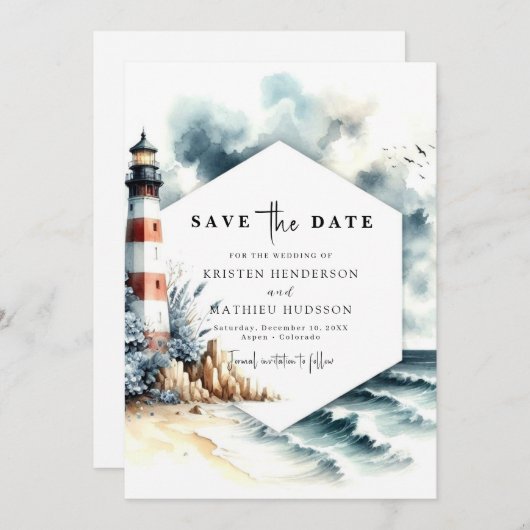 Save The Date Simple Chic Minimalisme Mariage phare (Devant / Derrière)