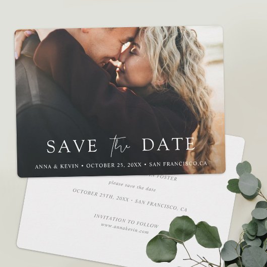 Save The Date Simple Chic Script Moderne Photo Mariage