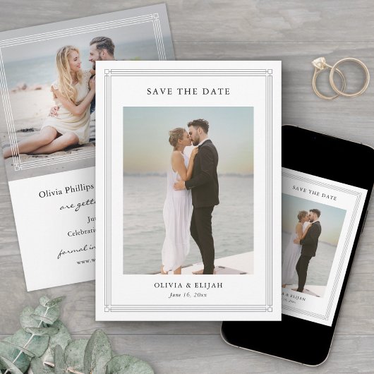 Save The Date Simple Classic Border 2 Photo Elegant Wedding