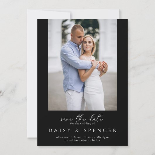 Save The Date Simple classique noir moderne Mariage photo (Devant)
