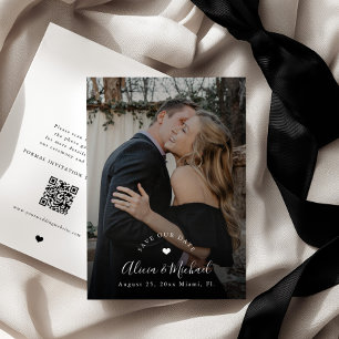 Save The Date Simple code QR élégant photo mariage noir