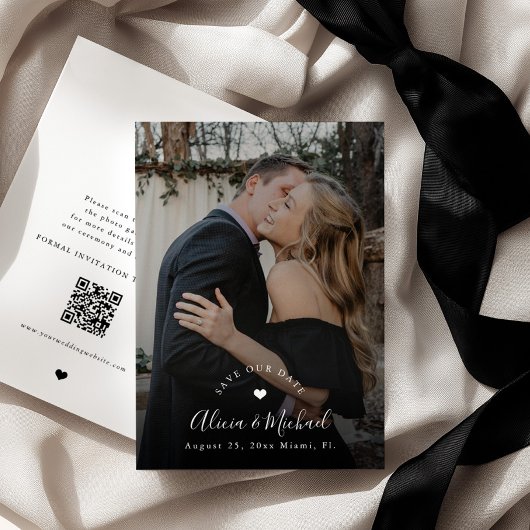 Save The Date Simple code QR élégant photo mariage noir