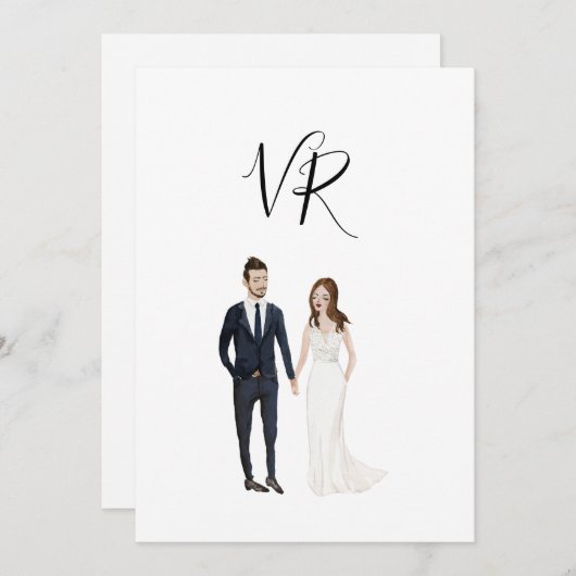 Save The Date Simple combinaison marine simple illustrée (Devant / Derrière)