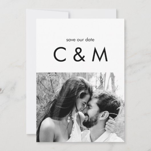 Save The Date Simple Contemporary Couple Photo B/W Économisez no (Devant)