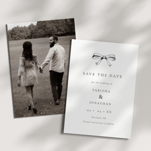 Save The Date Simple Coquette Bow Black & White Photo Mariage