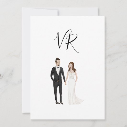 Save The Date Simple Couple Illustré Costume Noir (Devant)
