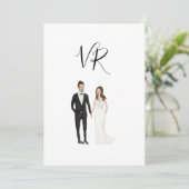 Save The Date Simple Couple Illustré Costume Noir (Debout devant)