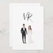 Save The Date Simple Couple Illustré Costume Noir (Devant / Derrière)