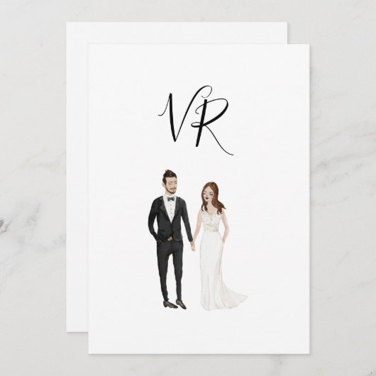 Save The Date Simple Couple Illustré Costume Noir (Devant / Derrière)