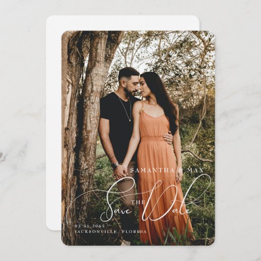 Save The Date Simple Couple Photo Élégant Arrondi Enregistrer la (Devant / Derrière)