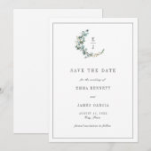 Save The Date Simple Couronne De Monogramme De Mariage Eucalyptu (Devant / Derrière)