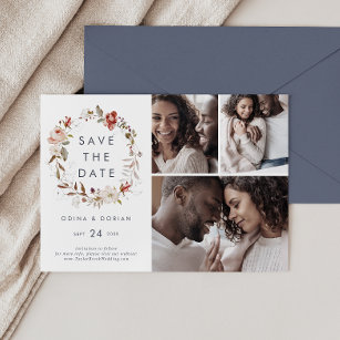 Save The Date Simple couronne florale 3 photo Collage