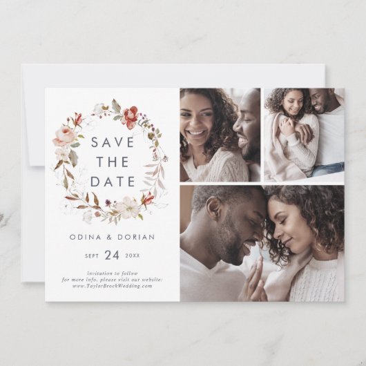 Save The Date Simple couronne florale 3 photo Collage (Devant)