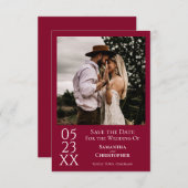 Save The Date Simple Cranberry Red Modern Minimal Photo Mariage (Devant / Derrière)