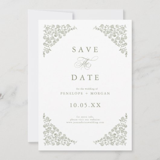 Save The Date Simple Delicate Floral Timeless Sage Mariage vert (Devant)