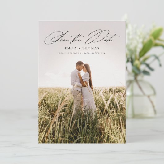 Save The Date Simple Design Calligraphie Photo Enregistrer La Da (Debout devant)