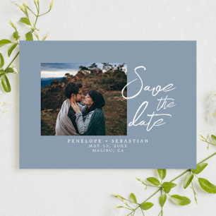 Save The Date Simple Dusty Blue Calligraphy Boho Mariage photo