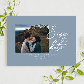 Save The Date Simple Dusty Blue Calligraphy Boho Mariage photo