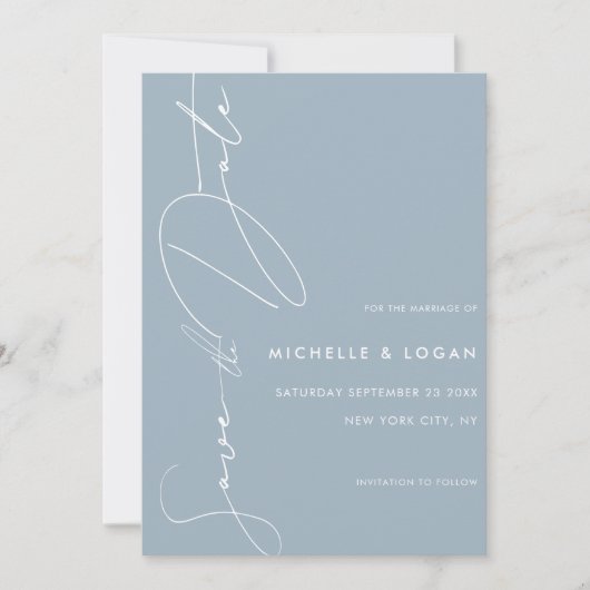 Save The Date Simple Dusty Blue Modern Script Mariage (Devant)