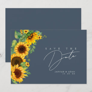 Save The Date Simple Économique Fleurs de Tournesol Bleu Royal M
